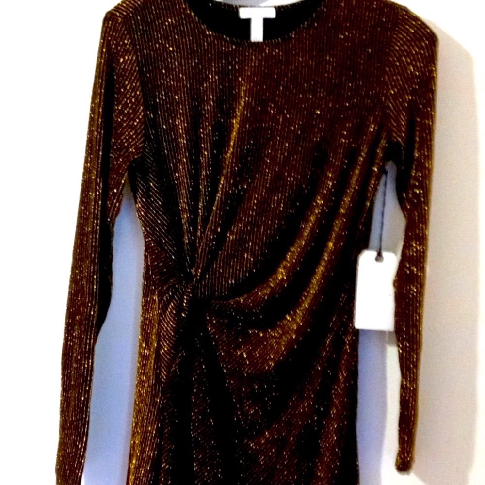 Leith Black Metallic Gold Stripes Long Sleeve S
